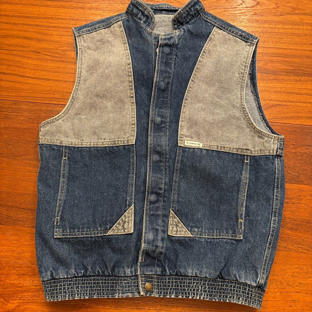 Cowden Western Adult Unisex two tone denim jean snap front vest size Medium